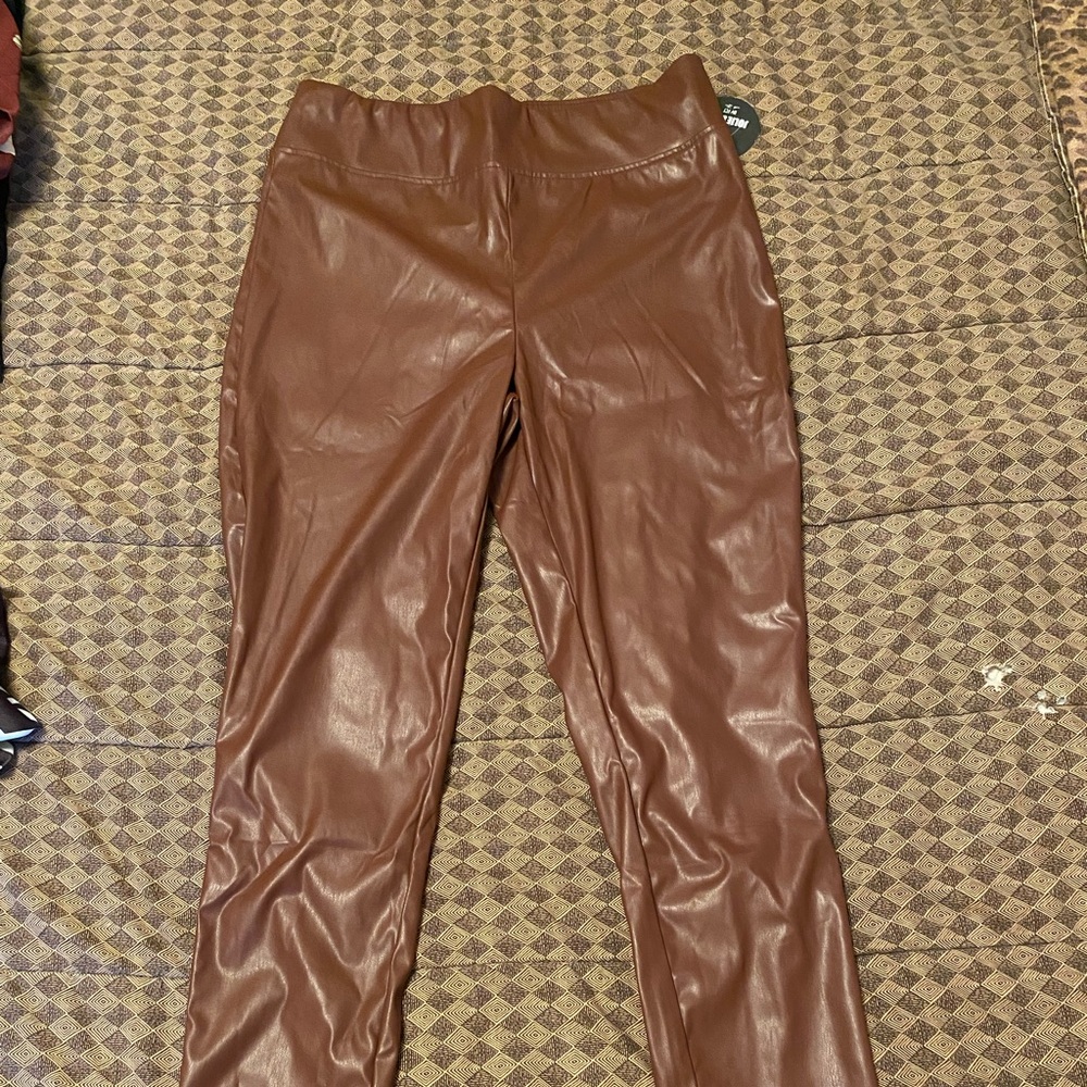 70s style brown and tan leather skinny leggings